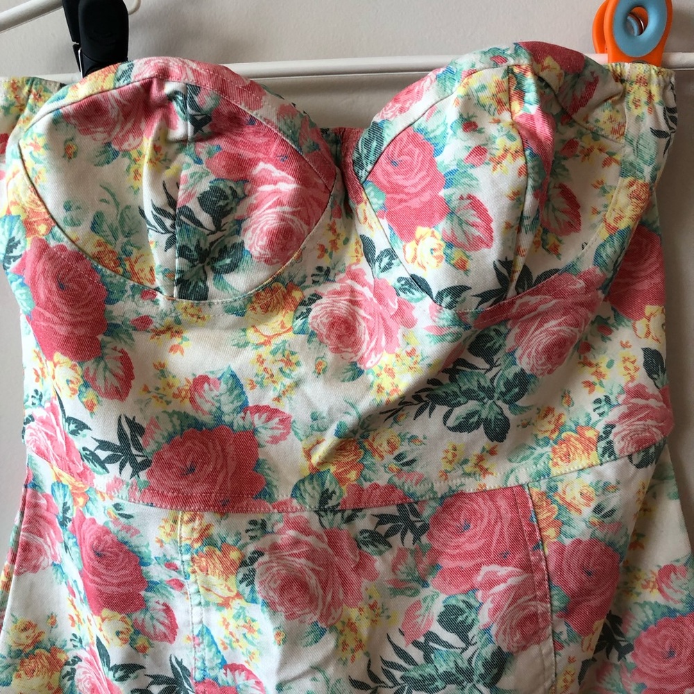As U Wish Floral Denim Strapless Mini a Dress - Picture 5 of 7